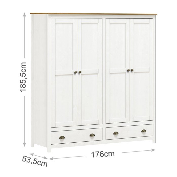 Guarda Roupa Casal 4 Portas Madeira Maciça 9105 Topazio Branco Carvalho FNT - 4