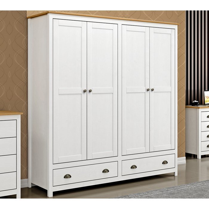 Guarda Roupa Casal 4 Portas Madeira Maciça 9105 Topazio Branco Carvalho FNT - 2