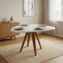 Ver imagem 1 de Mesa de Jantar Orgânica em Madeira Maciça com Tampo MDF e Vidro Duna 135x105cm Off White