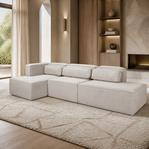 Sofá 03 Lugares com Molas Ensacadas Versatile Tecido Bouclé Bege 3,00m