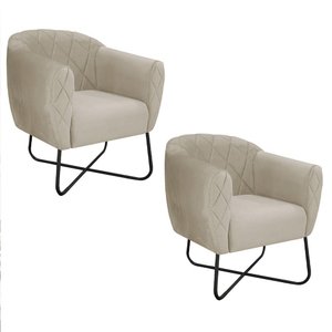Kit 02 Poltronas Preta Suede - Cor Bege