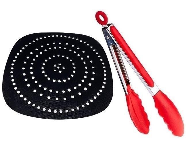 Kit Tapete Teflon Airfryer Quadrado 18,5cm +pegador Pinça - 3