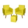 Kit 2 Poltrona Para sala de Estar Bianca Capitonê Rodapé e 1 Puff Quadrado Corino Amarelo - Mó - 1