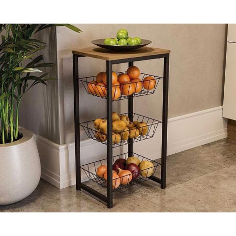 Balcão Multiuso Cozinha Kappesberg Fruteira Crome Indrustrial Li035 Canela/preto
