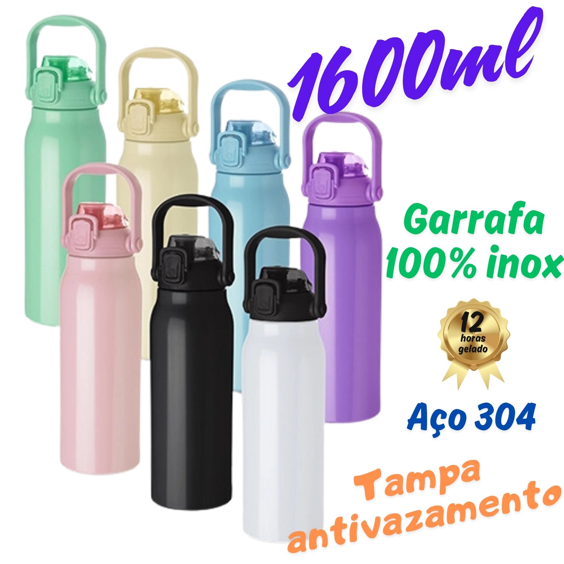 Garrafa Térmica Água Inox Academia Alça Tampa Não Vaza 12hs Quente/frio Copo Térmico Sport Azul - 2