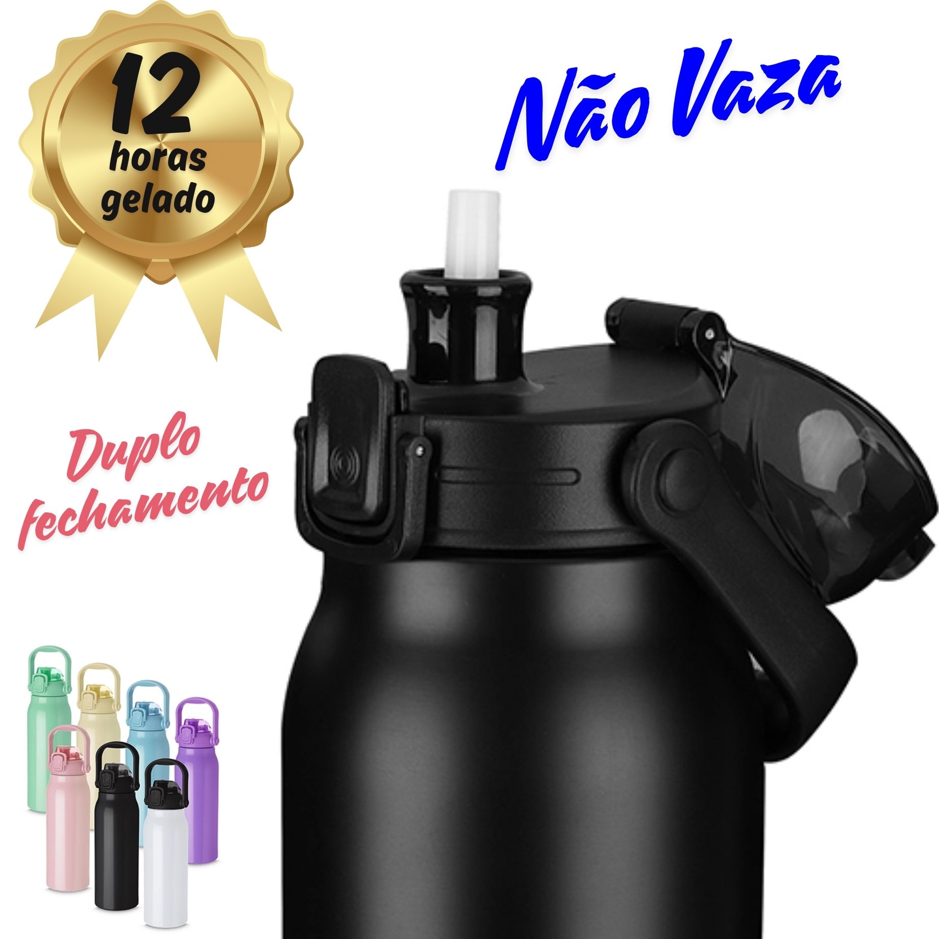 Garrafa Térmica Água Inox Academia Alça Tampa Não Vaza 12hs Quente/frio Copo Térmico Sport Azul - 3