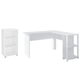 Mesa Escrivaninha em L Malu e Estante Livreiro 45x81cm Lean A06 Branco - Mpozenato - 1