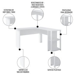 Mesa Escrivaninha em L Malu e Estante Livreiro 45x81cm Lean A06 Branco - Mpozenato - 7