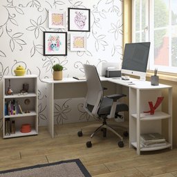 Mesa Escrivaninha em L Malu e Estante Livreiro 45x81cm Lean A06 Branco - Mpozenato - 9