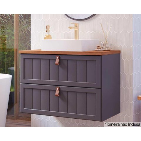 Balcão P/ Banheiro Suspenso Sense C/cuba 1 Gaveta e 1 Porta Basculante 60cm Titanium - Mgm