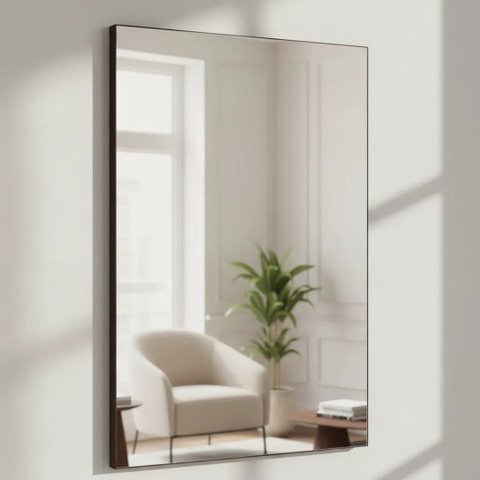 Espelho Retangular Arredondado 60X90cm Moldura em Couro Caramelo Lyo