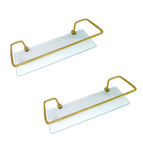 Kit C/ 2 Porta Shampoo Reto Dourado com Vidro Incolor