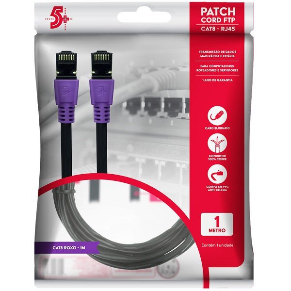 Cabo de Rede CAT8 PATCH CORD FTP 2000 MHZ / 40 GBPS 1M Roxo 5+ - 2
