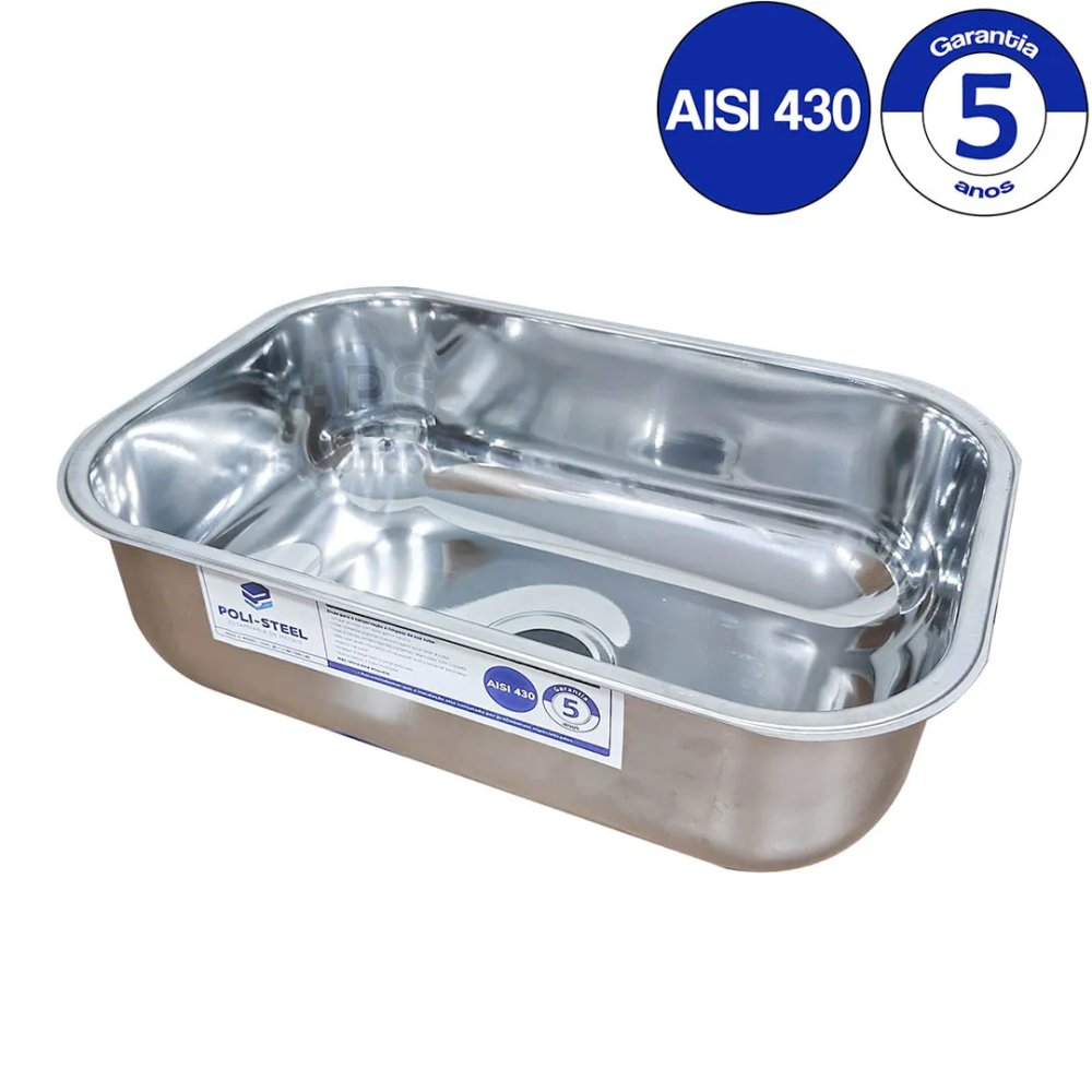 Cuba Inox 56x34x17 - Aço 430 Poli-steel + Válvula Cor Inox Polido - Alto Brilho