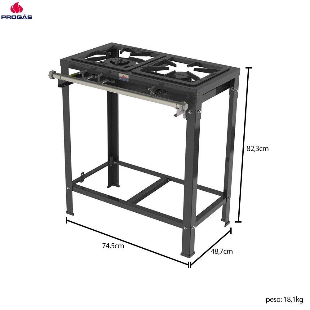 Fogao Industrial Chama Dupla A Gás 2 Bocas De Piso