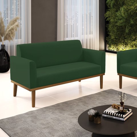 Poltrona Namoradeira Decorativa Isabella Pés Fixo em Madeira Castanho Veludo Verde Esmeralda G19 - G