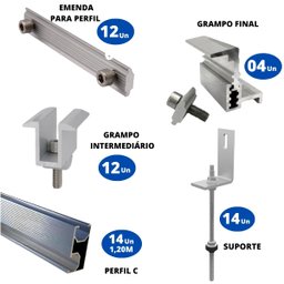 Kit Estrutura Fixador Linha C 1,20m para 7 Placas Solar Alumínio Inox Telha Fibro Ondulada Viga Metá - 2