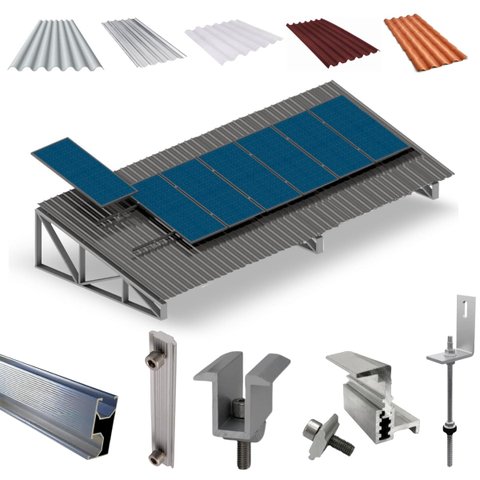 Kit Estrutura Fixador Linha C 1,20m para 7 Placas Solar Alumínio Inox Telha Fibro Ondulada Viga Metá