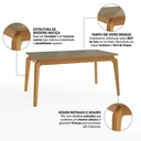 Ver imagem 4 de Mesa de Jantar Madeira Maciça 6 Lugares com Tampo MDF e Vidro Petra Premium 160x90cm Freijó/Bronze