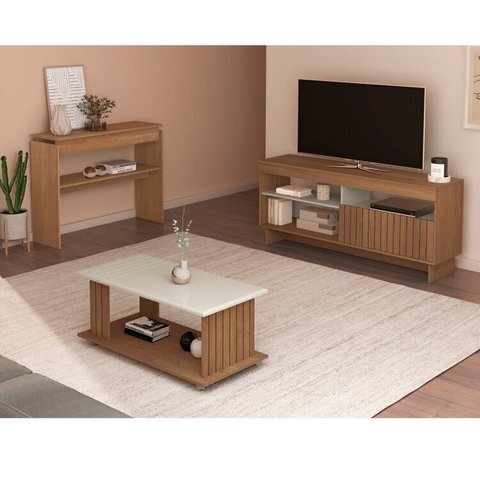 Kit para Sala de Estar Rack Ripado e Aparador e Mesa de Centro City