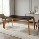 Ver imagem 1 de Mesa de Jantar de Madeira Maciça com Tampo MDF e Vidro Petra 160x90cm Preto