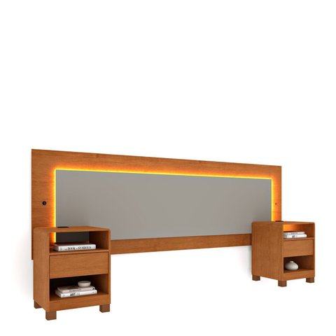 Cabeceira Box Casal/Queen Organica Luna 100% MDF LED e Carregador USB e 2 Gavetas 268cm x 72cm Yescasa