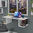 Ver imagem 1 de Mesa Suspensa Escrivaninha Computador 900x420 C/ Prateleiras - Branco