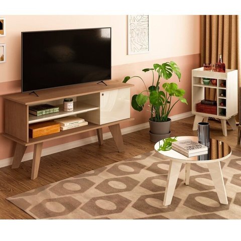 Kit para Sala de Estar Rack e Mesa de Centro e Bar Frank Marrom 100% MDF