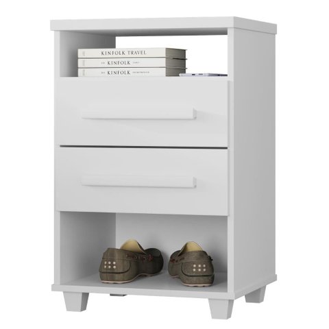 Mesa de Cabeceira 2 Gavetas 2 Nichos 45 cm Valente Plus Branco Rudk