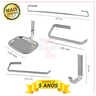 Kit Acessórios para Banheiro Quadrado Aço Inox 6 Peças com Porta Shampoo Vidro Canto Cód. 1883 - 3