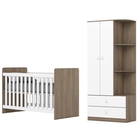 Jogo de Quarto Infantil Labirinto Guarda Roupa e Berço Rústico/branco - Henn