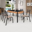 Ver imagem 1 de Conjunto Sala de Jantar Mesa 140cm x 77cm Tampo Vidro com 6 Cadeiras Jade Preto/Fosco/Bege