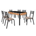 Ver imagem 2 de Conjunto Sala de Jantar Mesa 140cm x 77cm Tampo Vidro com 6 Cadeiras Jade Preto/Fosco/Bege