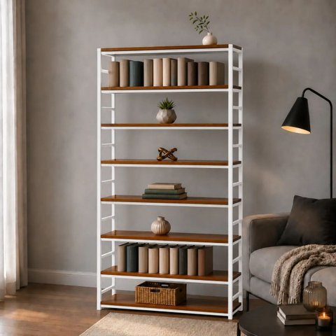 Estante Multiuso Organizador Livreiro Estilo Industrial 180x100 Branco Imbuia