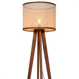 Luminária de Chão Madri com Pés de Madeira e Tela Indiana Borda Marrom 158cm - 3