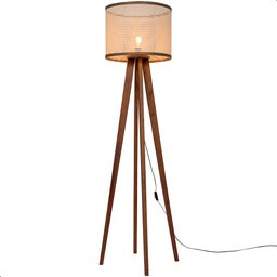 Luminária de Chão Madri com Pés de Madeira e Tela Indiana Borda Marrom 158cm - 1