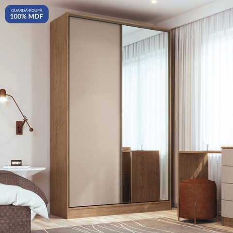 Guarda-Roupa 2 Portas de Correr com 1 Espelho, 2 Gavetas Requinte 100% MDF