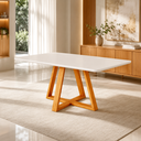 Ver imagem 2 de Mesa de Jantar 4 Lugares 120cm Cor Bege/Off White Pés de Madeira Maciça Cozinha Moderna