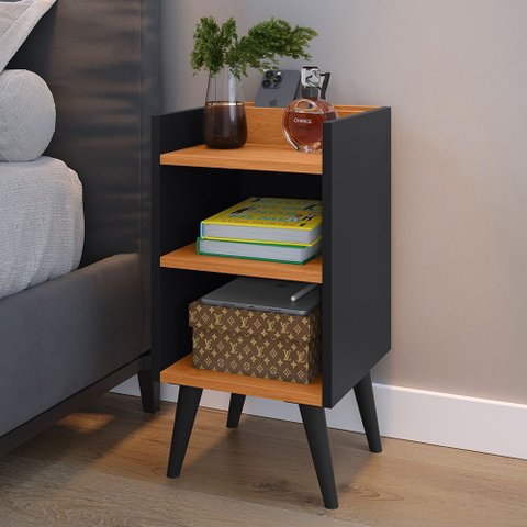 Mesa de Cabeceira Criado Quarto Escritório Max Retro - Preto e Cinamomo