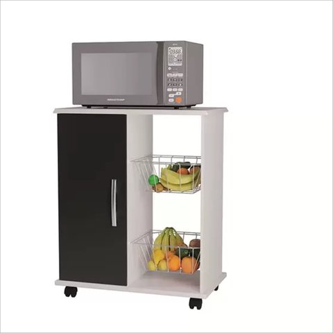 Fruteira Armário Iana C/ 1 Portas e 2 Cestos Branco Preto