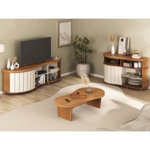 Kit para Sala de Estar Rack e Mesa Centro e Buffet Magnum Marrom