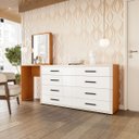Ver imagem 1 de Cômoda Penteadeira Valência 8 Gavetas Espelho 209x160cm Branco/Freijó 250801