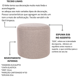 Puff Decorativo Redondo para Quarto Linho Perse - 3