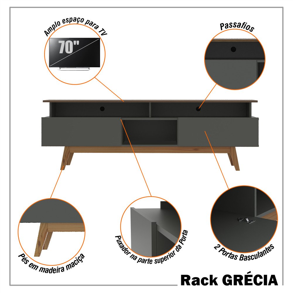 Rack para Tv até 70 Polegadas 2 Gavetas Grécia 180cm | MadeiraMadeira