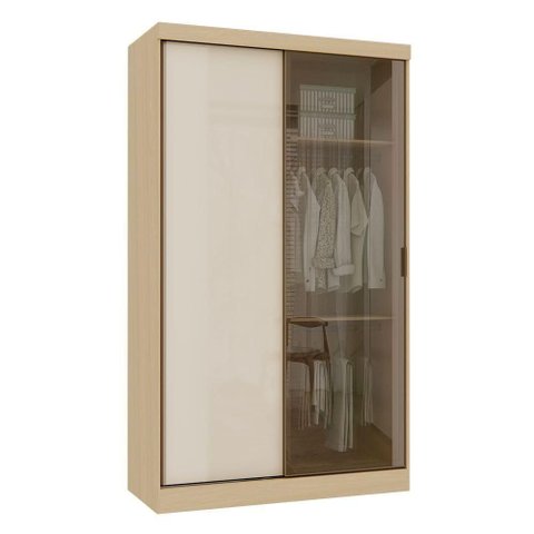 Guarda Roupa Modulado Mônaco 2 Portas de Correr 3 Gavetas MDF MDP Off White Luciane Móveis 134,5cm