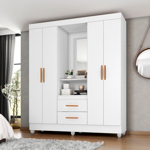 Roupeiro Capela Lite 30460 4 Portas Nicho Penteadeira com Espelho - Branco Móveis Leão