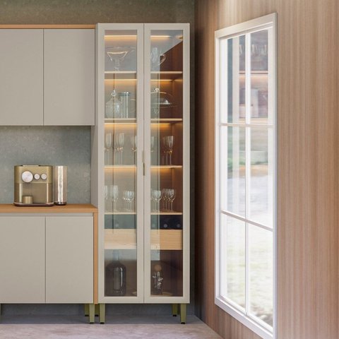 Cristaleira Jantar 2 Portas Vidro 180CMX70CM Allure Marrom/Jequitibá/Gris Fosco