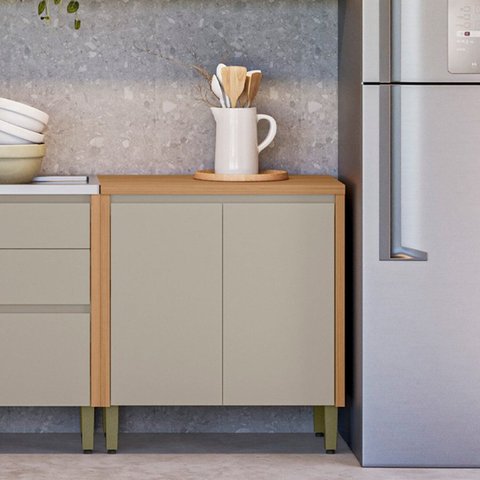 Balcao para Cozinha 2 Portas e 3 Gavetas 80cm Allure Marrom/Jequitibá/Gris Fosco