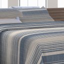 Ver imagem 3 de Kit Cobre Leito Solteiro Com Fronha 2 Peças Tecido Piquet Algodão Listrado Azul Marinho e Palha