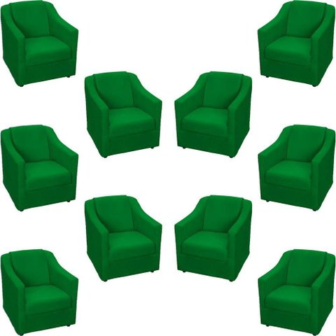 Kit 10 Poltronas Decorativa Mila Pé de Plástico Cromado - Verde Suede